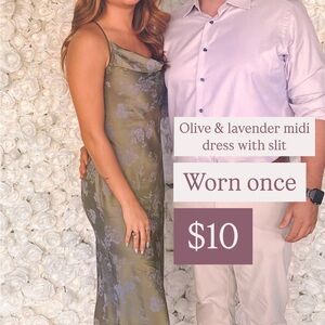Olive and Lavender Midi Dress with Slit